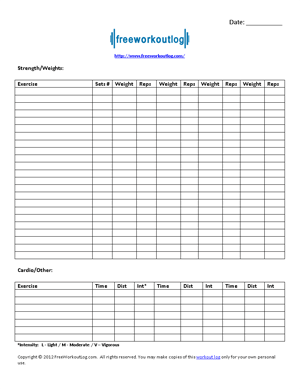 Free Printable Workout Log Template